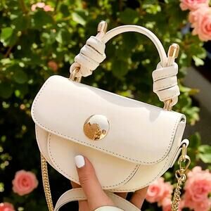 Purse Women Beige Mini Cross-body, Saddle Bag with Accent.